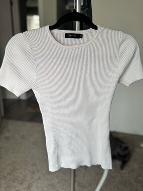 White Ribbed Short-Sleeve Top